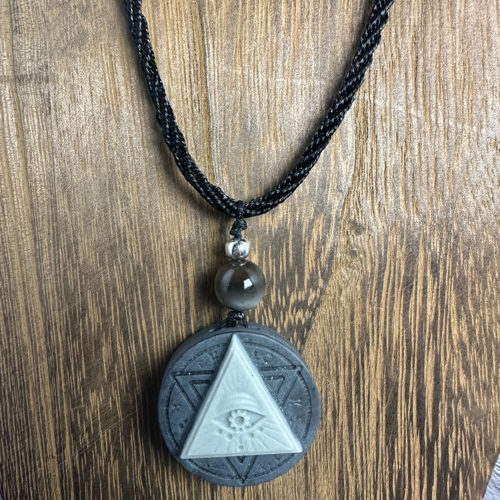Tai Chi Stone All Seeing Eye Pendant Necklace on Black Adjustable Rope - Picture 2 of 12